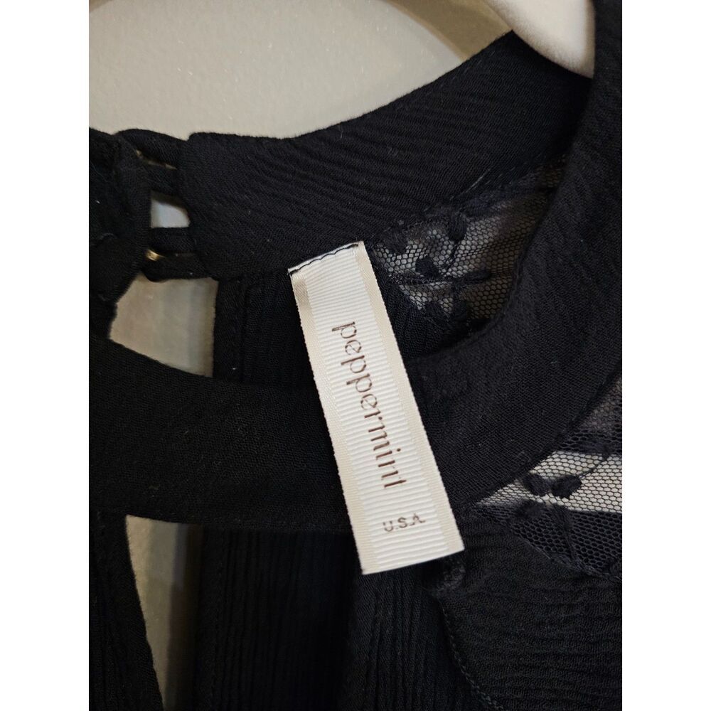 Peppermint Black Lace Yoke Ruffle Blouse Size L Sheer Boho Top - Picture 3 of 7